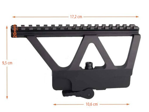 alt="TRILHO PARA AK47 COM FIXAÇÃO LATERAL 20 MM - 16 SLOTS"