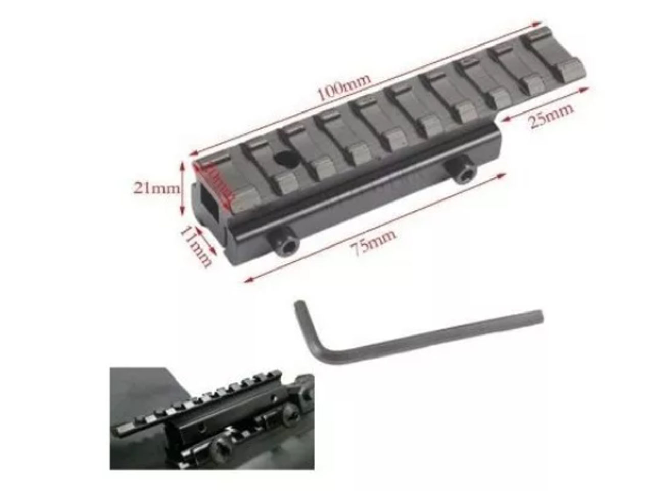 alt="ADAPTADOR / ELEVADOR DE TRILHO 11 MM PARA 22 MM - 9 SLOTS ALTO"