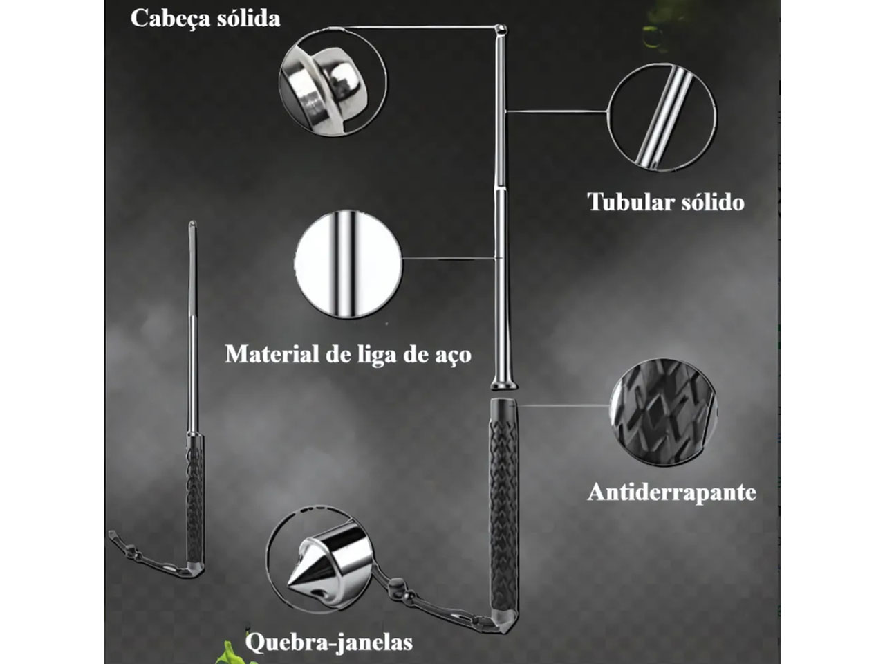 alt="BASTÃO RETRÁTIL P/ AUTO DEFESA EM AÇO CROMADO COM QUEBRA VIDRO"