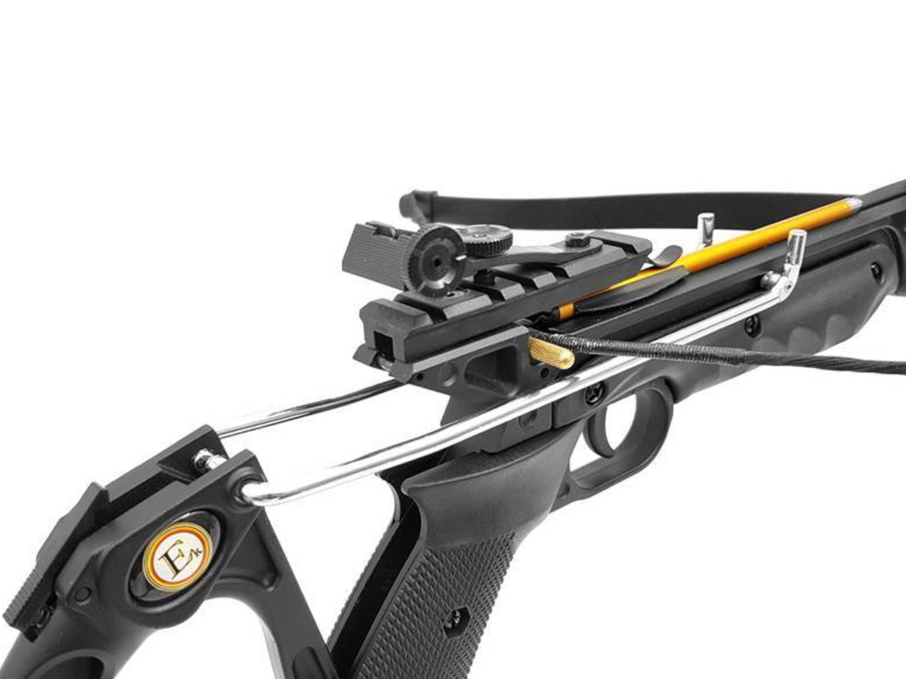 alt="Balestra recurva tipo pistola de alumínio, 80 Libras, Preta, Cobra - EK Archery"