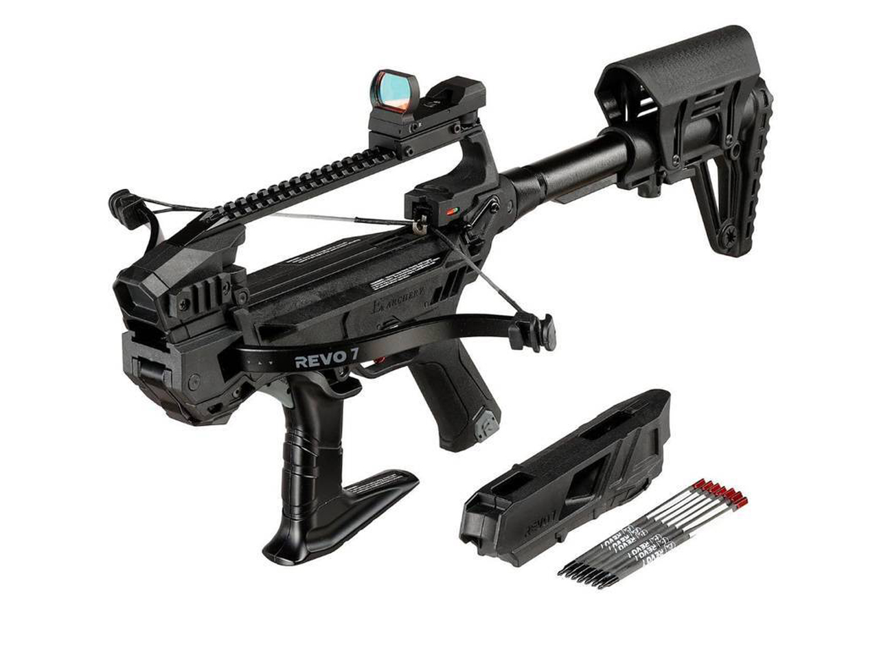 alt="Balestra recurva 90 Libras, Com carregador de 7 setas, Preta REVO 7 - EK Archery"